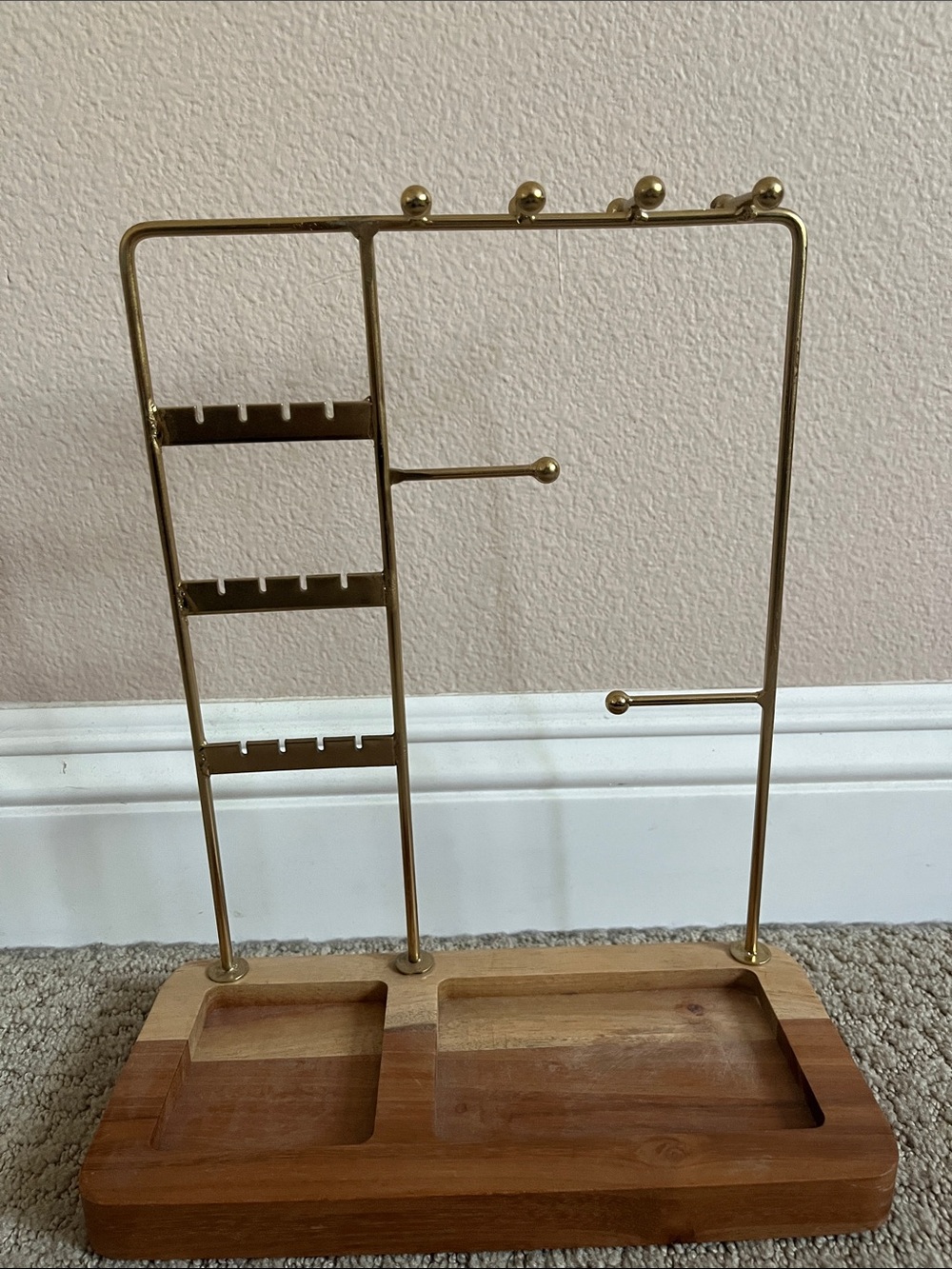 Gold Jewelry Organizer Stand with Wood Base